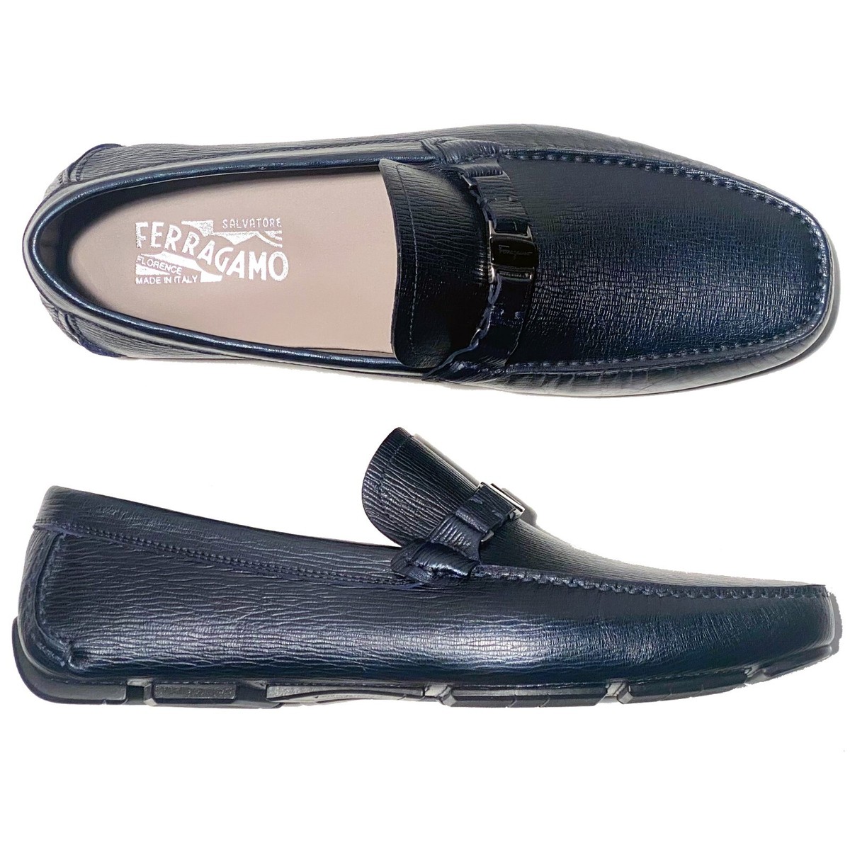 Salvatore Ferragamo Men\'s Navy Leather Bit Loafers Size 10.5 Loafer with Gancini ornament - Men | Ferragamo main image 4