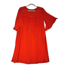 Maeve Anthropologie Dress Womens 6 Orange Accordion Pleats Flare Sleeve Feminine
