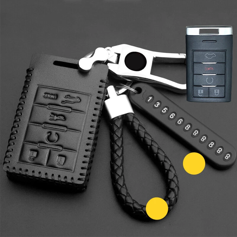 Genuine Leather Car Remote Key Case Cover For Cadillac CTS SRX STS DTS 2008-2015 Foto 3 de 4