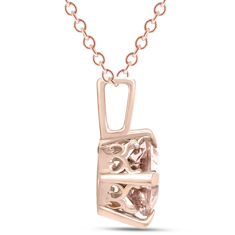 GEMVIO 1/4 CT Natural Morganite Solitaire Gemstone Pendant Necklace In 10K Gold - Image 3 of 4