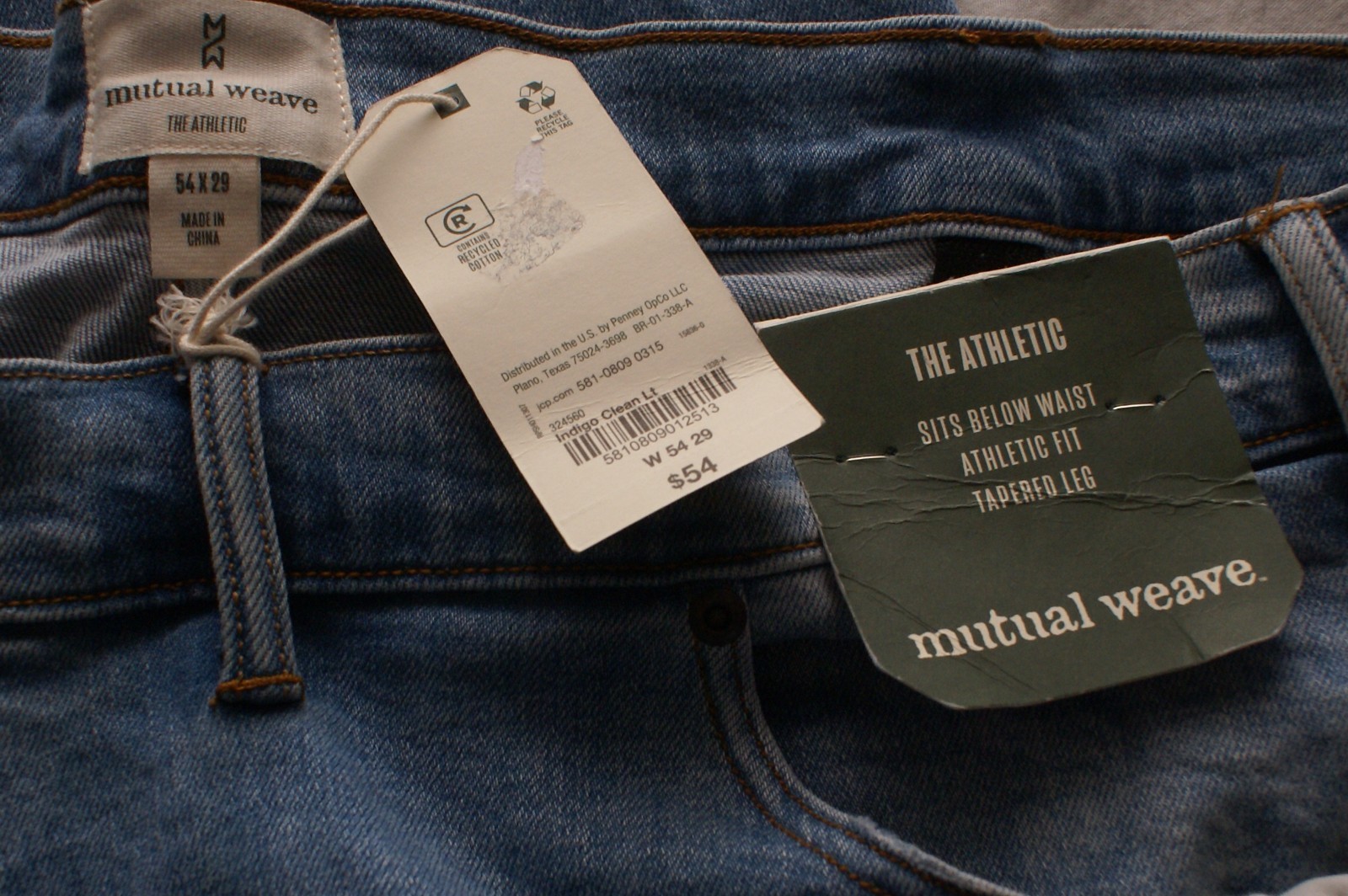 Mutual Weave Athletic Fit Tapered Leg Blue Jeans,  Big Men's 54X29, NEW