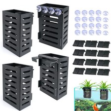 Aquarium Plant Holder 4 PCS Aquatic Plant Pot with 24 Hooks and 20 Suction Cu...