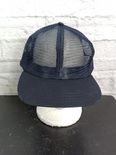 Vintage All Mesh Trucker Hat Blue Blank Made In USA NOS  80's Navy Blue