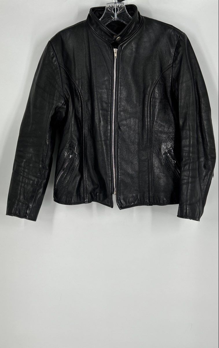 Leather Loft Mens Black Pockets Full-Zip Motorcycle Jacket Size S/M