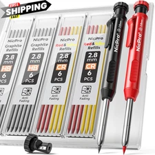 Nicpro Carpenter Pencil with Sharpener, Mechanical Pencils 2 Pack, Black,Red 