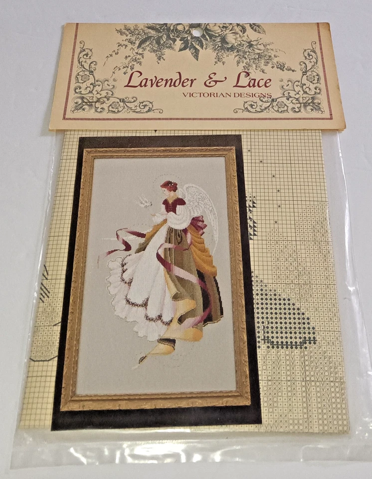 4 Vtg NOS Lavender & Lace Cross Stitch Pattern ANGEL of Hope Mercy Love Grace - Image 2 of 4