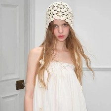 Crochet Knitted Headscarf French Pastoral Crochet Headbands Spring Summer Hollow