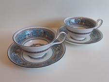 Wedgwood Florentine Turquoise Bone China Tea Cup & Saucer Set of Two