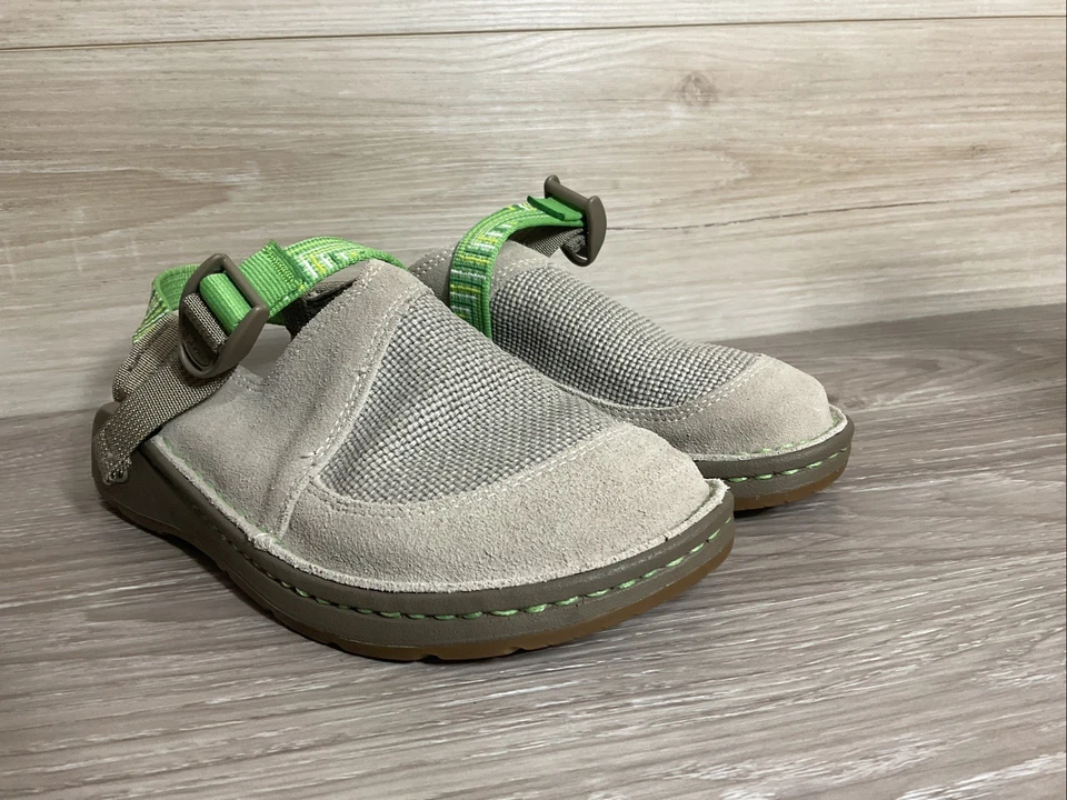 Zapatos Zueco Chaco Toecoop Vibram Piedra Clara Gamuza Talla 8 Correas Verdes Foto 2 de 4
