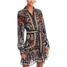 Farm Rio Anthropologie Women's Classic Garden Black Long Sleeve Mini Dress Small