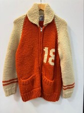 Kanata Knit Outerwear Orange Cowichan Knit Full Zip 100 Wool Made in Canada