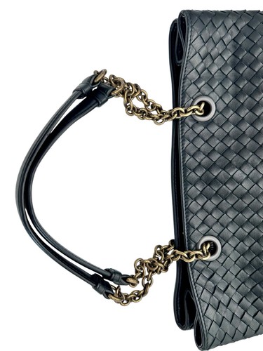 Borsa Bottega Veneta doppia catena borsa a tracolla borsetta pelle nera hobo - Foto 9 di 13