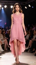 Dusty Pink Lace Chiffon High Low Dress Occasion Prom Party evening Partywear uk
