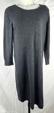 NEW NWT LOFT Charcoal Gray Cotton Blend Long Sleeve Midi Sweater Dress L