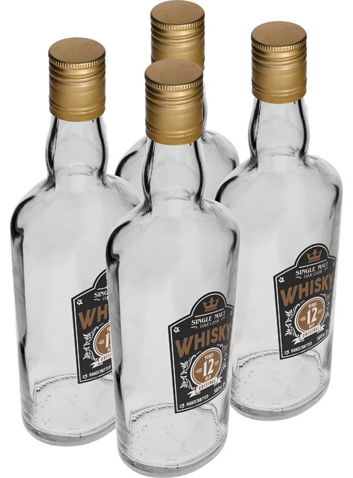 500ml Whisky Printed Bottles (4 Pack) | Browin