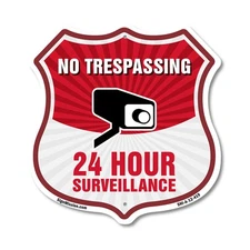 No Trespassing Shield Sign 24 Hour Surveillance Shield Shaped Sign