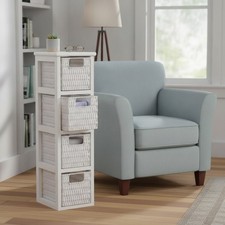 Home Source Bathroom Chest of Drawers 4 White PE Rattan Baskets 67cm