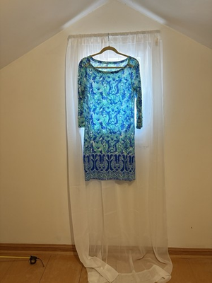 #ad LILLY PULITZER SEA GLASS AQUA Meduim SEAHORSE MERMAID SHELL Sophie Dress $40.00