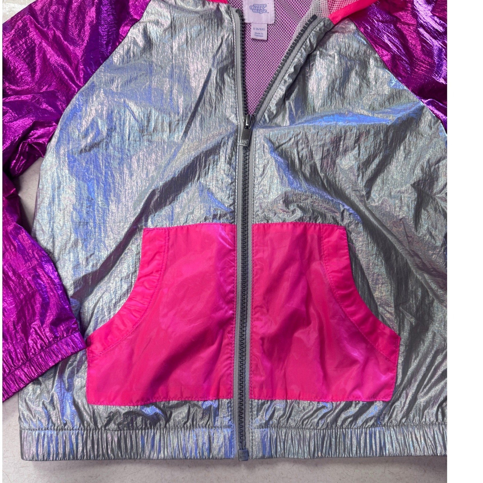 More Than Magic Girls Metallic Windbreaker Jacket Silver Purple Pink Size 6/6X image 3