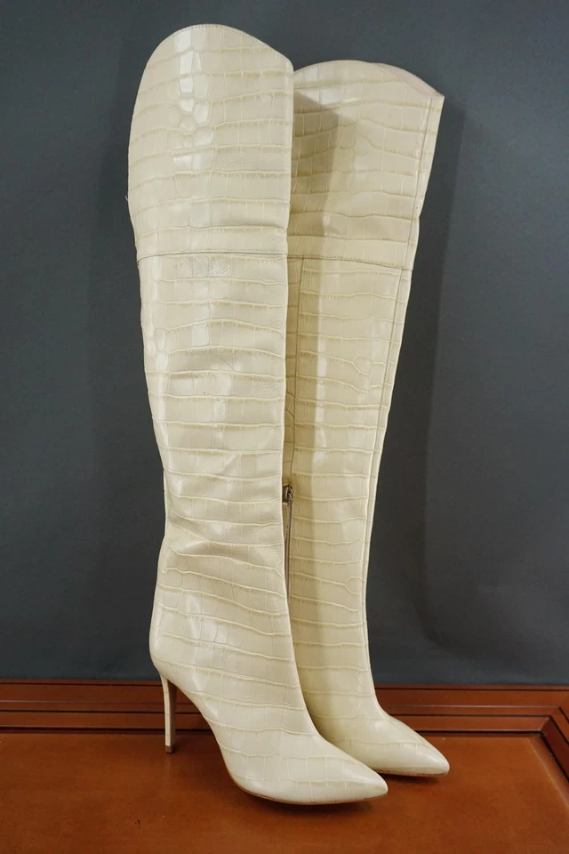 Schutz Maryana Botas Sobre la Rodilla Mujer 7 EE. UU. Crema Cocodrilo Cuero Repujado Foto 2 de 4