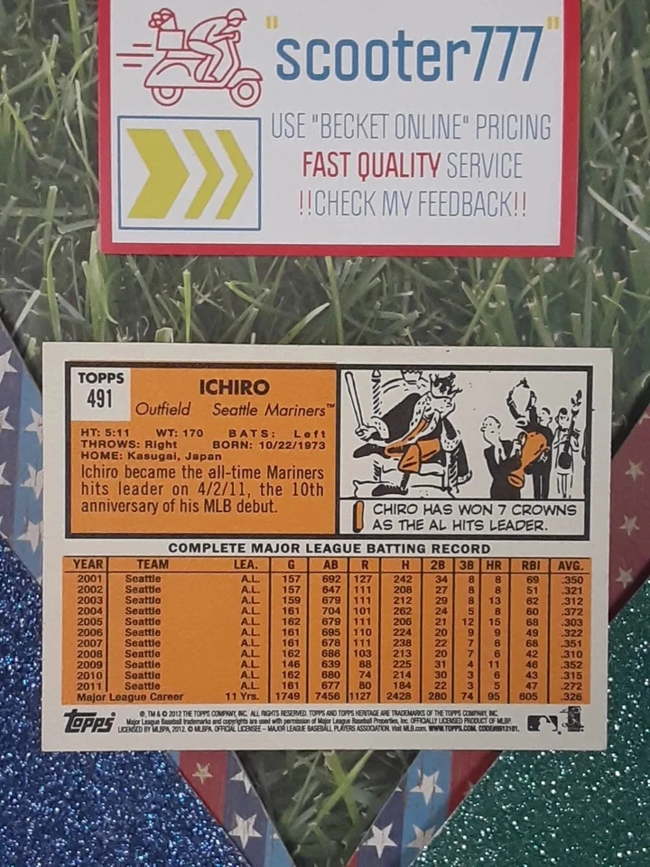 2012 Topps Heritage~#491⭐ICHIRO ⭐《 SHORT PRINT 》~MARINERS/ '25 HOF Induction  - Image 2 of 2