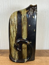 Vintage Large Modernist  Ceramic Cat Vase Sculpture Brown & Gold 31.5cm Tall