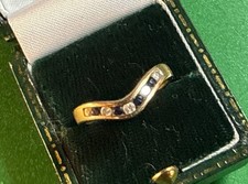 9ct Yellow Gold Vintage Sapphire & CZ Stone Wishbone Style Ring Size M W1.9g