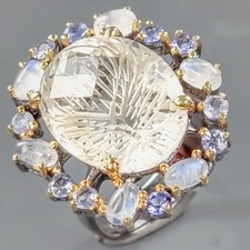 Unique ring 22 ct Natural Quartz Ring 925 Sterling Silver Size 8 /R432963