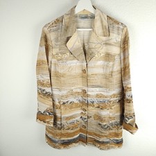 Chico's 2 Silk Blend Blazer Jacket Summer Fall Sahara Neutral Beige Women L