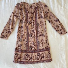 Lucky Brand Boho Floral Peasant Dress Rose Long Sleeve Casual Chic Small