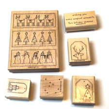 Stampin Up FESTIVE FAVORITES Set 6 Rubber Stamps Christmas Holiday Card unused
