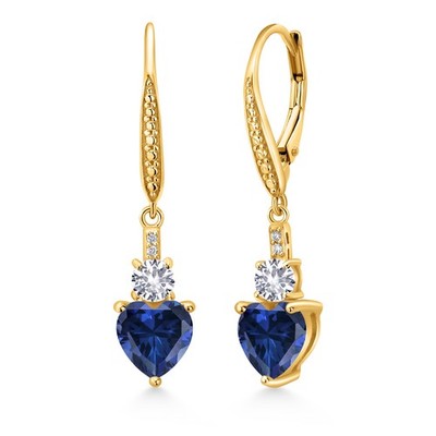 18K Yellow Gold Plated Silver Simulated Sapphire White Created Sapphire and
