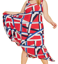 Women's Sz 14/16 Dress Red White Blue High-Low Maxi Sleeveless Lane Bryant Poly