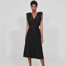 COS Black Silk Cotton Blend Draped V Neck Dress SZ 4 Minimalist Contemporary