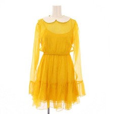 GUCCI Round Collar Sheer Dress Flare Mini Long Sleeve Silk 36 Yellow