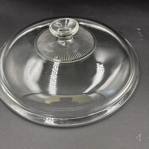 Vintage PYREX Round Clear Glass Lid G1C Corning Ware 10 Inch Rim  Lid With Knob