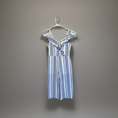 Amy Byer Girls Size 8 Striped Jumpsuit Ruffle Off Shoulder One Piece Outfit