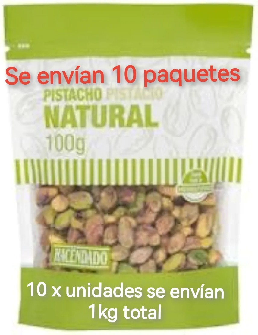 10x bolsas pistachos pelados 100gr total 1kg natural
