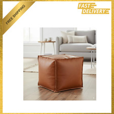 Unstuffed Pouf Ottoman Cover, 17.5 Inch Square, Faux PU Leather, Waterproof