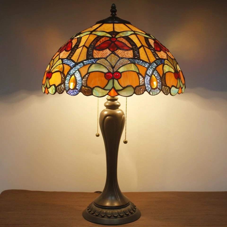 Lámpara de mesa Tiffany naranja vitral lámpara de noche 16X16X24 pulgadas escritorio rea... Foto 3 de 4