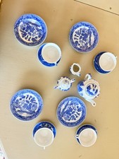 Vintage Blue Willow Miniature Child's Tea Set 15pc Japan Mark Teapot Creamer 