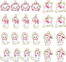 24 Pieces Enamel Cat Charms for Jewelry Making, 6 Styles Cute Pink Cat Charms Ea