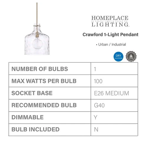 HomePlace by Capital Lighting 1 Light Pendant, Aged Brass - 325717AD - Picture 4 of 4
