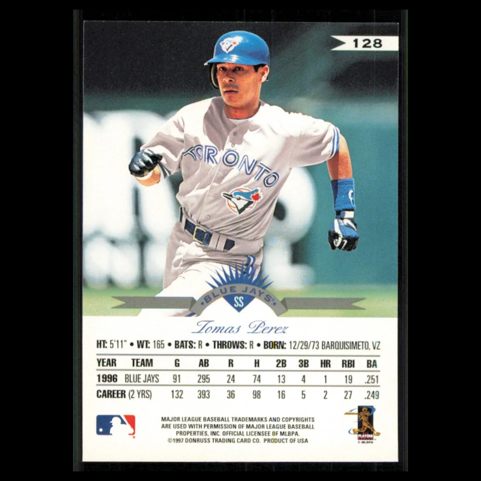 Tomas Perez #128 1997 Leaf Toronto Blue Jays Baseball Card MLB NM - Image 2 of 3