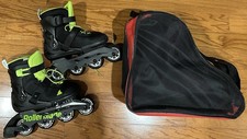 Rollerblade Microblade Youth Adjustable Inline Skates US 5-8Black/Green with Bag
