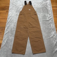 Carhartt Kids Duck Washed Bib Overall Canvas Boys Size 12 Brown Double Knee