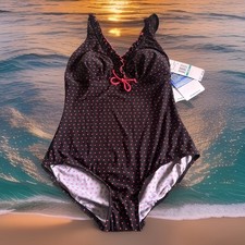NEW Gabar Swim One Piece Womens 16 Black Red Dots Retro PIn Up Pool Travel