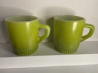 Vintage Fire King Coffee Milk Glass Avocado Green Mug Cup Stackable Set Of 2