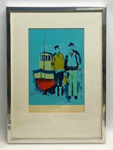 Soixérigraphie vintage « Two Fishermen » artiste texan HERBERT MEARS (1923-1999) - Photo 1 sur 5