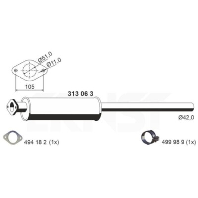 1x Vorschalldämpfer ERNST 313063 passend für FORD